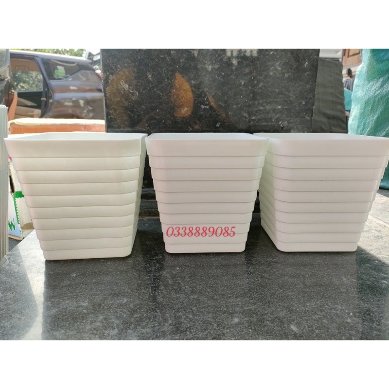 Chuậ nhựa vuông v16 Vân ngang trồng cây siêu xinh
