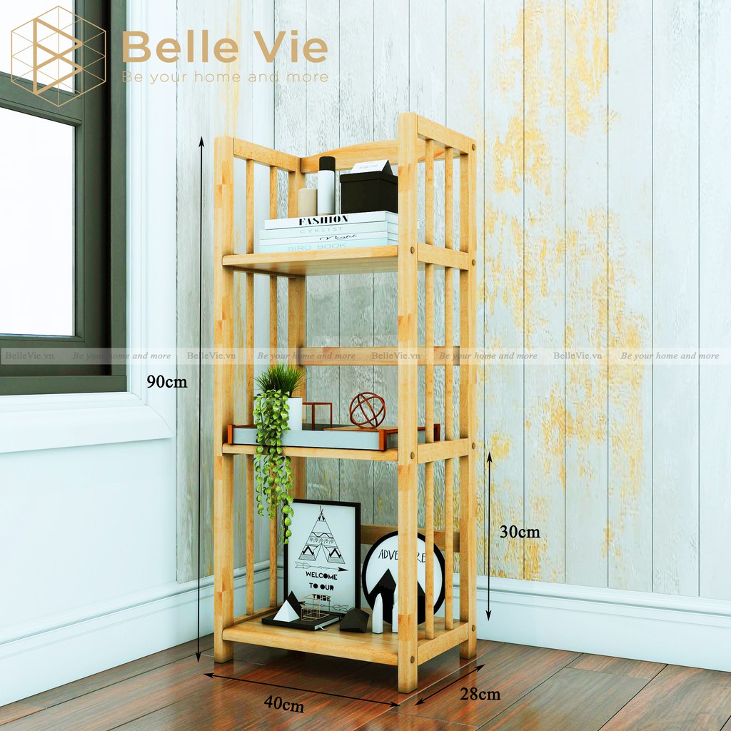 Kệ Sách 3 Tầng x 40Cm BELLEVIE Kệ Gỗ Tự Nhiên Decor Lắp Ráp Đơn Giản Dễ Dàng Bookshelf 3F Natural