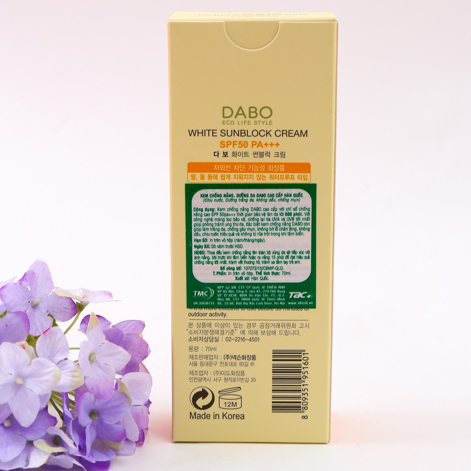 Kem Chống Nắng Dưỡng Da Dabo White Sunblock Cream SPF 50 PA+++ (70ml) - Hàn Quốc Chính Hãng