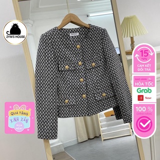 Áo dạ Tweed ZYM'S HOUSE họa tiết kẻ sọc phối 4 cúc vàng K485