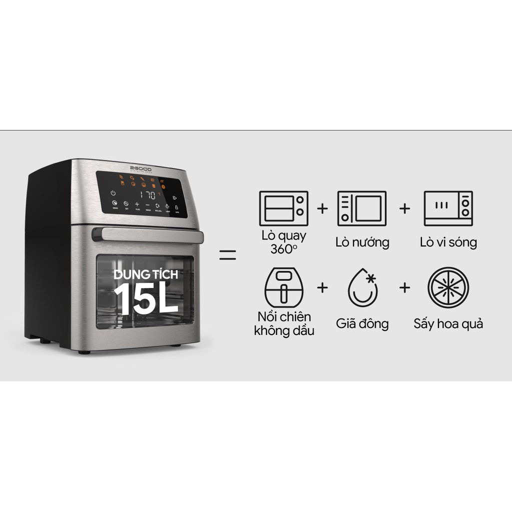 Nồi Chiên Không Dầu 2GOOD Vortex S-18 Dung Tích 15 Lít (tặng kèm đôi găng tay, chất liệu Inox 304, 10 chế độ nấu)