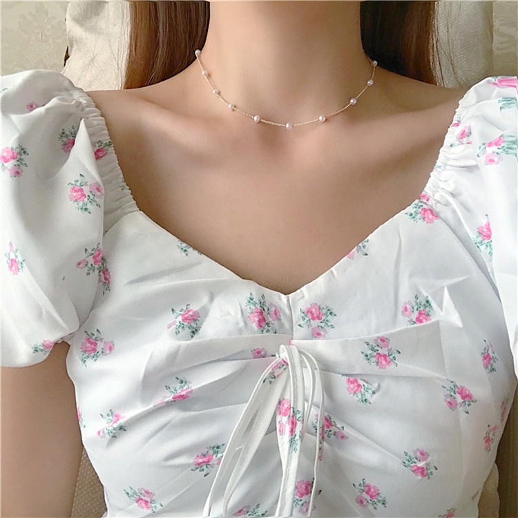 Vòng cổ ngọc trai ngắn đơn giản cá tính phong cách Hàn Quốc cho nữ