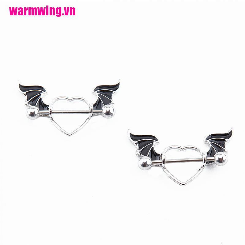 Set 2 Khuyên Nhũ Hoa Bằng Thép Không Gỉ Hình Trái Tim