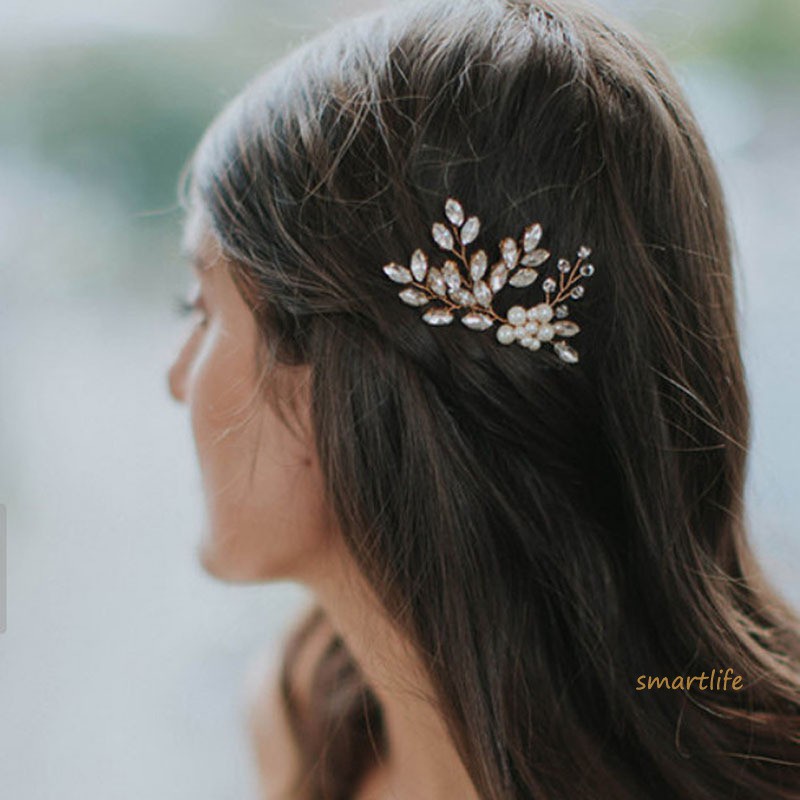 Set 3 Kẹp Tóc Hình Hoa Đính Pha Lê Thời Trang Cho Nữ