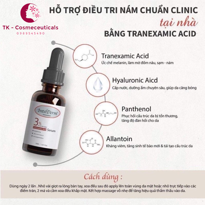 Serum Intelderm 3% Tranexamic Acid Làm Sáng Da, Giảm Sạm Nám, Phục Hồi, Cấp Ẩm Cho Da - 30ml