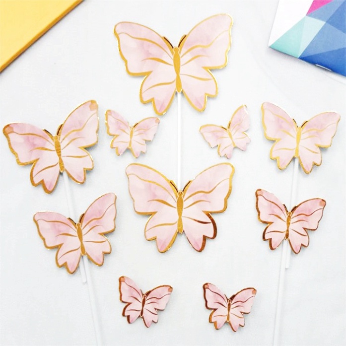 phụ kiện bánh kem [FREESHIP❤️] sét 10 bướm giấy ánh kim