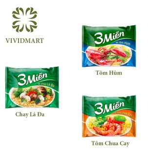  MÌ ĂN LIỀN 3 MIỀN VỊ TÔM HÙM / TÔM CHUA CAY / CHAY LÁ ĐA - GÓI/65g - 3 MIỀN - UNIBEN Ba Miền