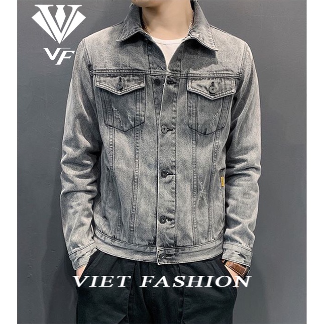 ÁO KHOÁC JEAN NAM CAO CẤP XÁM LÔNG CHUỘT HÀNG NEW VIETFSHION VF02