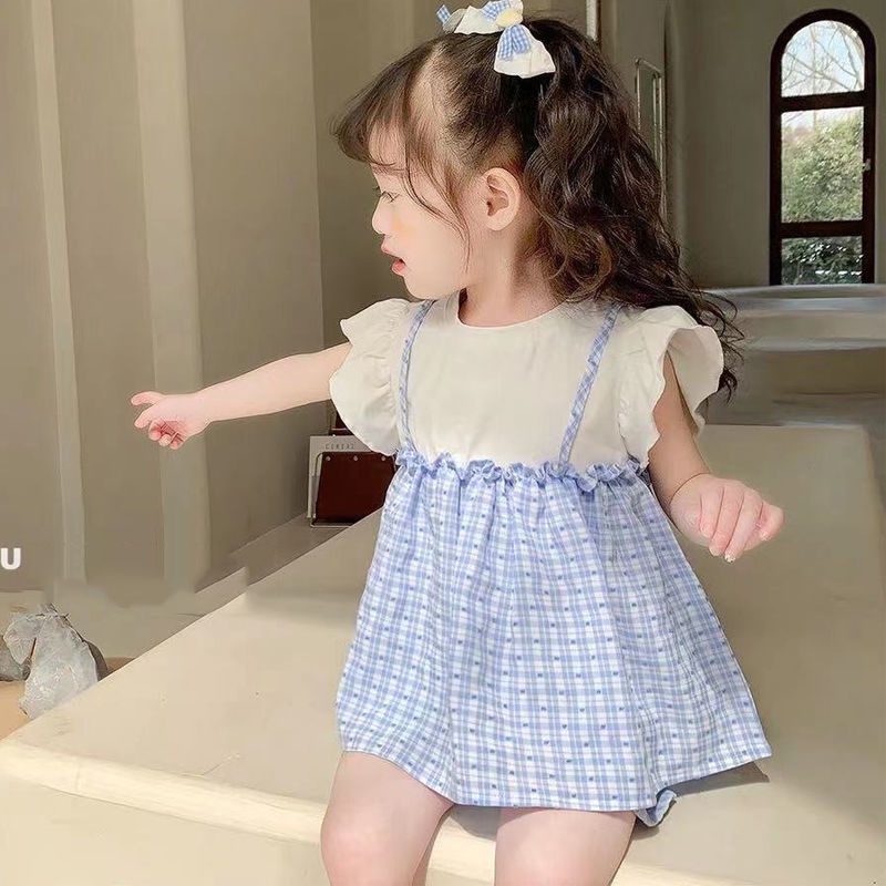 Đầm Mùa Hè Tay Cánh Tiên In Họa Tiết Caro Phong Cách Hàn Quốc Nhật Bản Thời Trang Mới Dành Cho Bé Gái 2022
