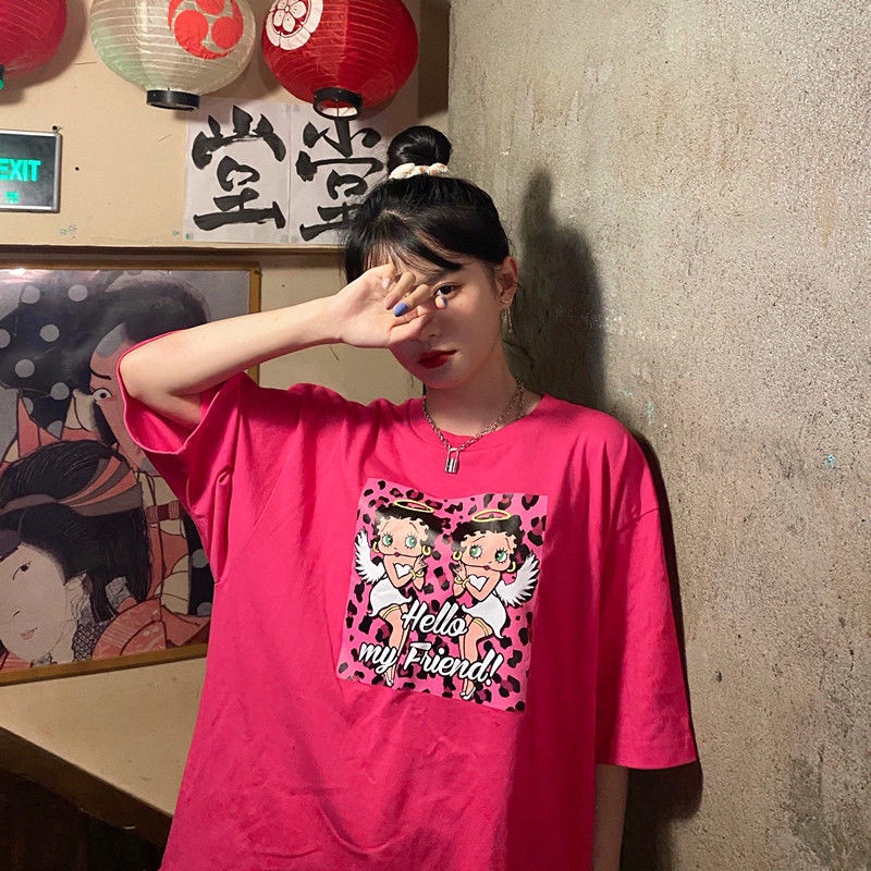 NRVP Áo Thun Tay Ngắn Cổ Tròn Dáng Rộng In Họa Tiết Thời Trang Mùa Hè Hàn Quốc Mới 2021