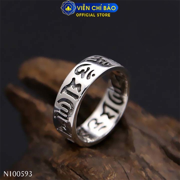 Nhẫn bạc nam Lục Tự Đại Minh Chân Ngôn chất liệu bạc Thái 925 thời trang phụ kiện trang sức Viễn Chí Bảo N100593