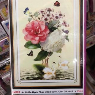 Tranh đính đá bình hoa An nhiên hạnh phúc kt 570(hình thật)