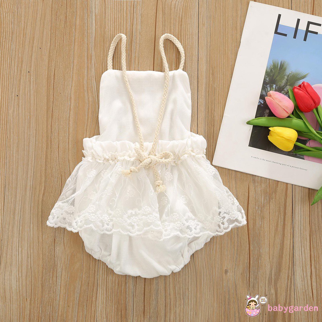 Bộ Áo Liền Quần Phối Ren Hoa Hở Lưng Thời Trang Mùa Hè Cho Bé Gái