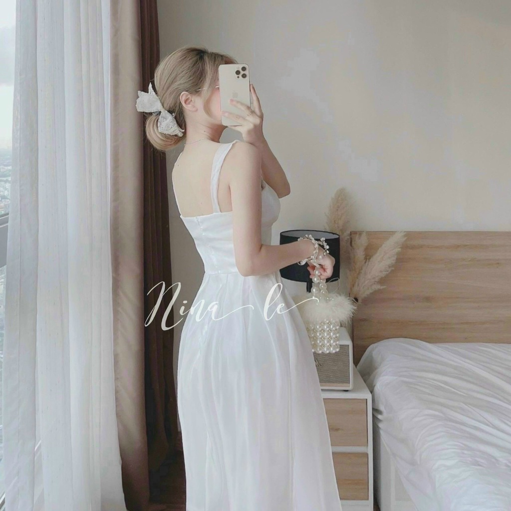 Váy đầm dự tiệc màu trắng 2 dây 2 lớp xòe xinh đẹp như công chúa
