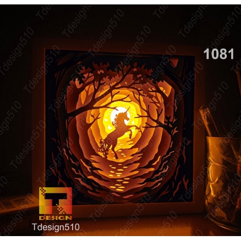Hộp đèn ngủ - Đèn giấy 3D Kirigami - Hộp đèn quà tặng - Lightbox Kirigami - Unicorn in forest light box