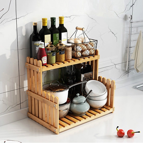 Kệ Gỗ 2 Tầng Đựng Gia Vị Tiện Lợi Cho Nhà Bếp