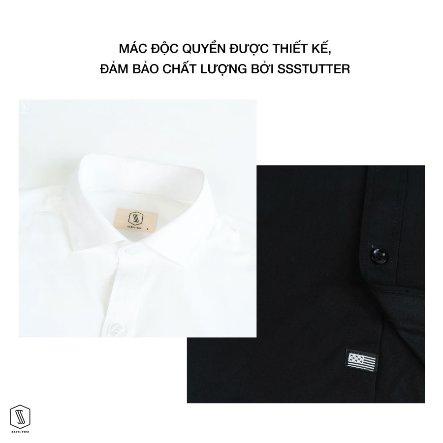 Áo Sơ mi nam trắng đen SSSTUTTER sơ mi cổ đức dài tay 2 màu linh hoạt chống nhăn xù bai màu thoáng mát Collar shirt | BigBuy360 - bigbuy360.vn