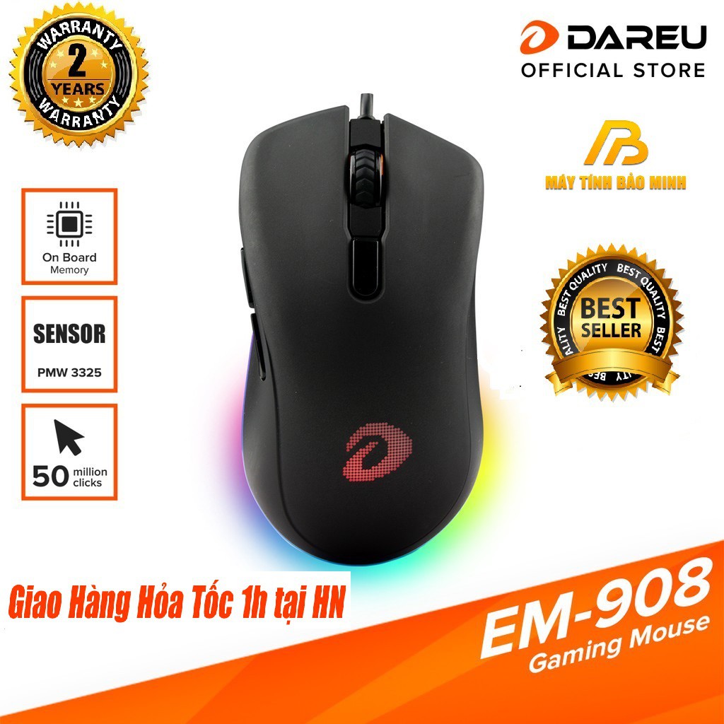 Chuột Gaming DAREU EM908 (LED RGB, BRAVO sensor) - Hàng Chính Hãng