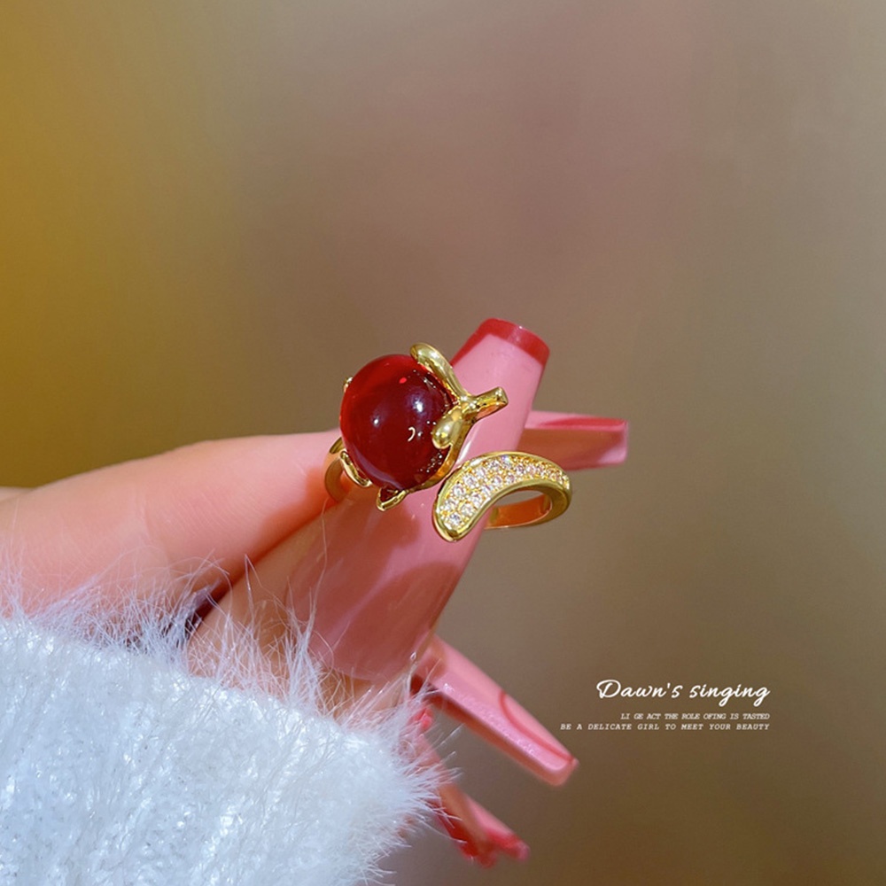 Nhẫn Dạng Mở Đính Đá Ruby Hồng Ngọc Thiết Kế Hình Mặt Cười Độc Đáo Thời Trang Cho Nữ