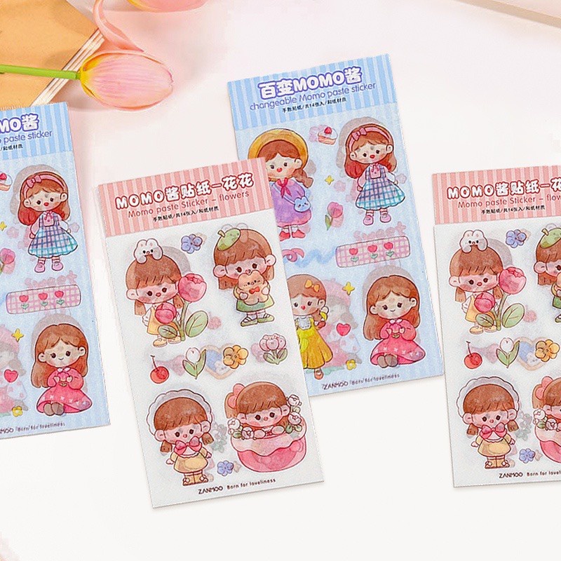 Bộ 14 Tấm Sticker Hoạt Hình Xinh Xắn