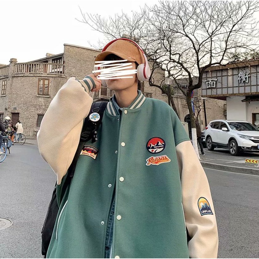 Áo Khoác Bóng Chày Dáng Rộng Màu Sắc Thời Trang Hàn Quốc Cho Nam