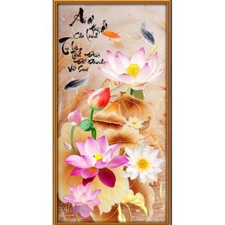 Tranh gắn đá toàn bộ - Tranh cá chép hoa sen