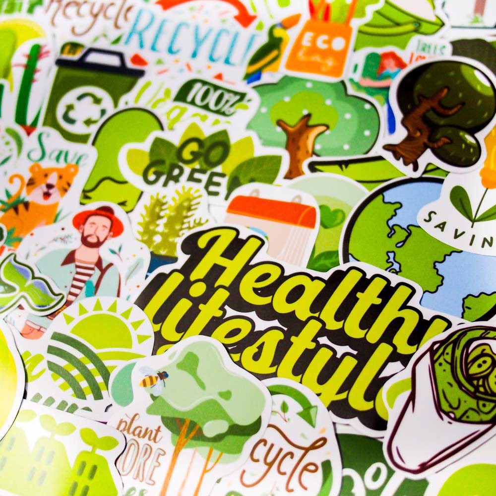 Green Xanh lá - hộp set 100 sticker decal hình dán nón bảo hiểm , laptop, xe máy, ô tô - STICKER FACTORY