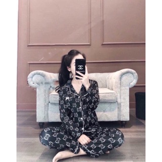 Bộ lụa satin GG dài tay