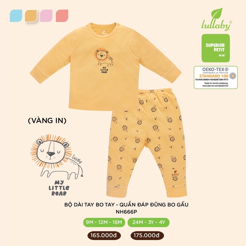 {Nhùn nhùn}Bộ Lullaby dài tay cài vai chất petit đủ size 6-9m đến 4y (màu như hình)