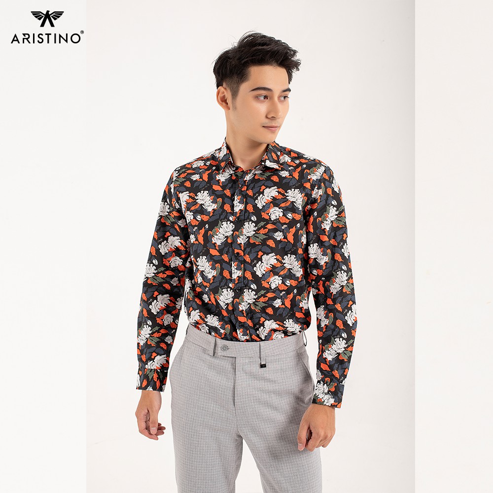 Áo sơ mi nam dài tay ARISTINO họa tiết hoa hồng thời thượng, chất cotton cao cấp thoáng mát, mềm mịn  - ALSM2009