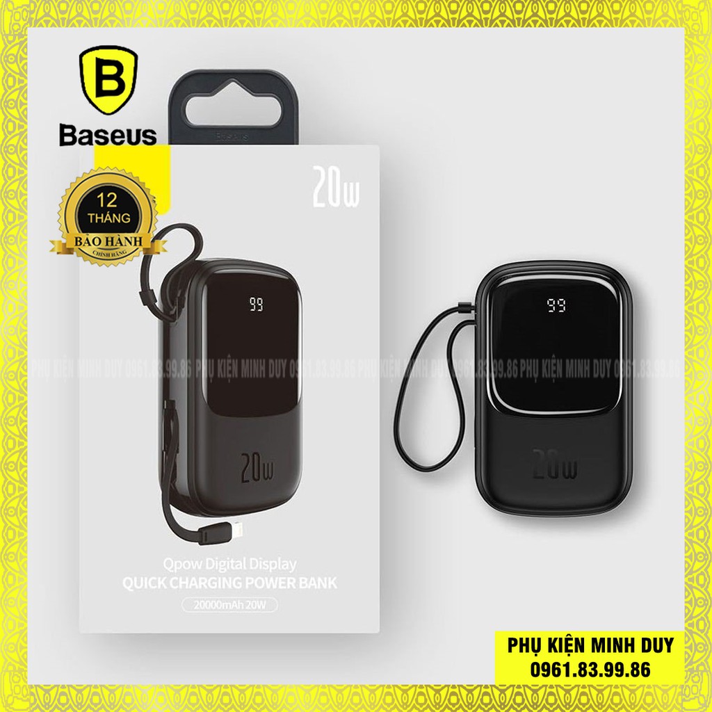 Pin sạc dự phòng tích hợp cáp sạc 20.000mAh 20W Baseus Q Pow Digital Display Quick Charging Power Bank