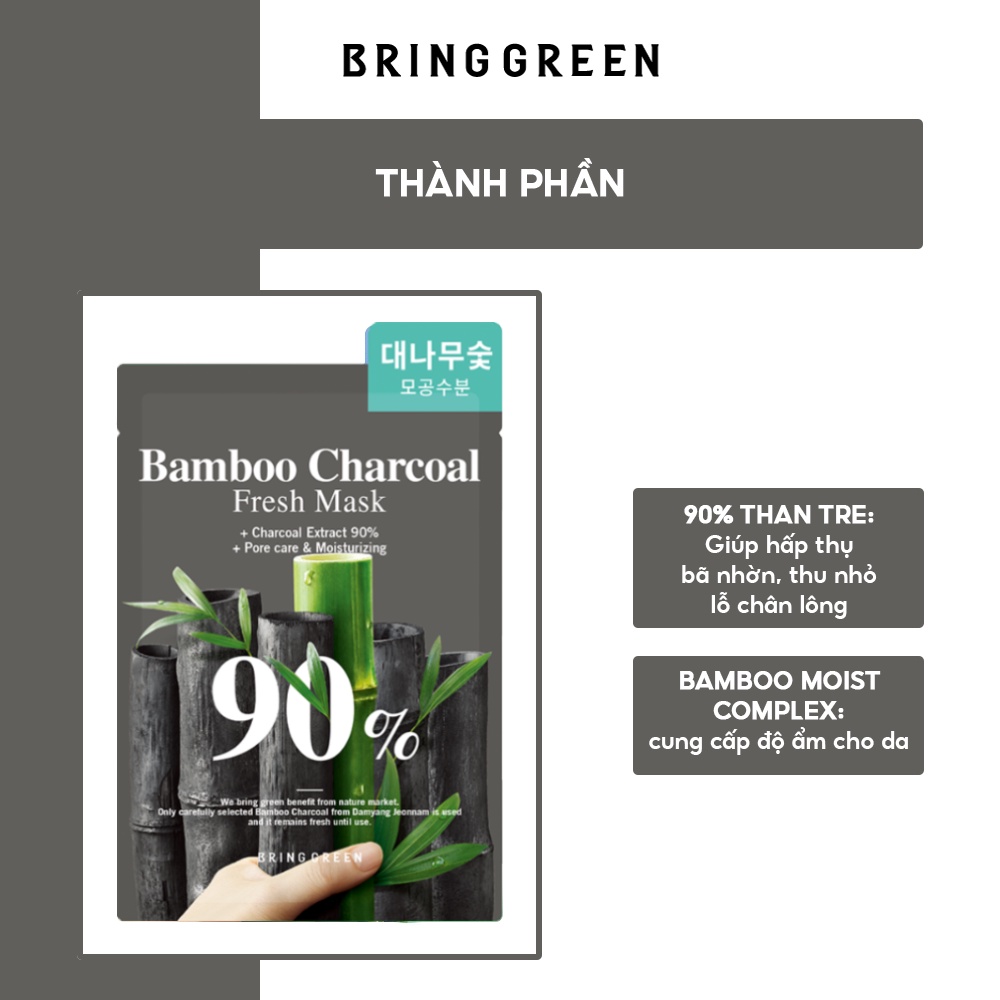 Mặt Nạ Than Tre Dưỡng Da Bring Green Charcoal 90% Fresh Mask 20g (10pcs)