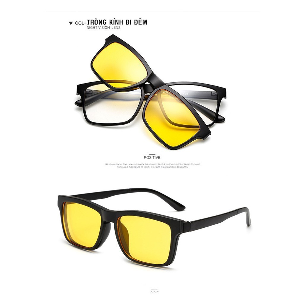 BỘ KÍNH THỜI TRANG 5IN1 HÍT NAM CHÂM TẶNG KÈM TÚI DA ĐỰNG KÍNH NHIỀU NGĂN