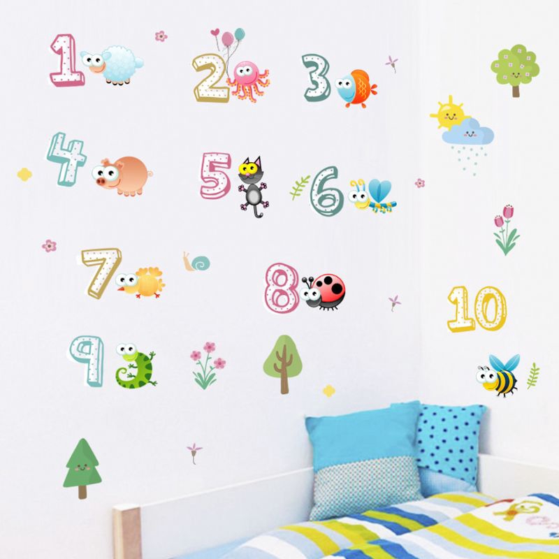 Decal dán tường hình động vật số hoạt hình