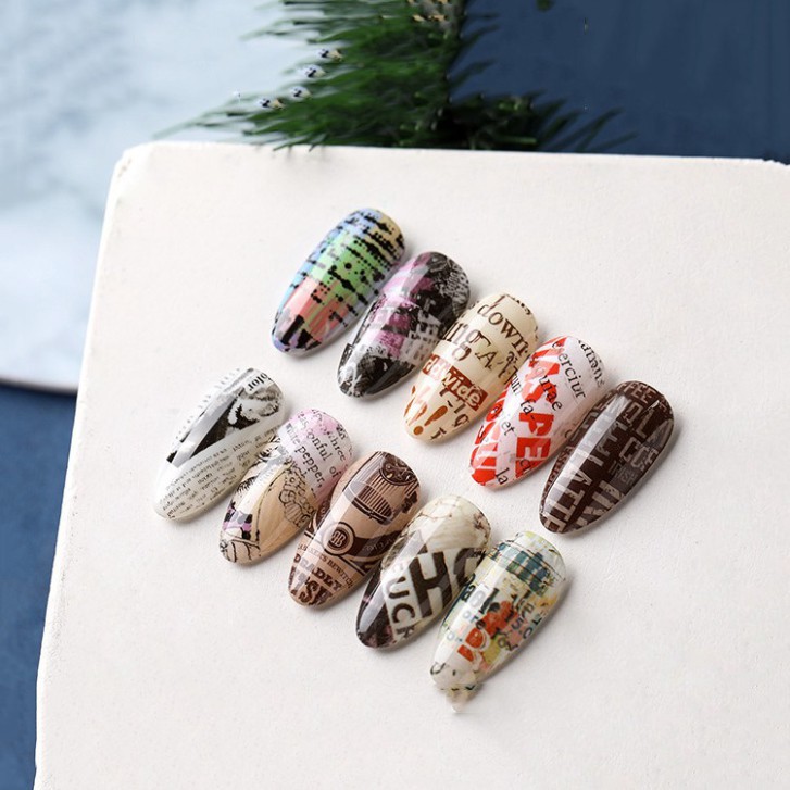 Foil dán móng , foil nail họa tiết báo chí