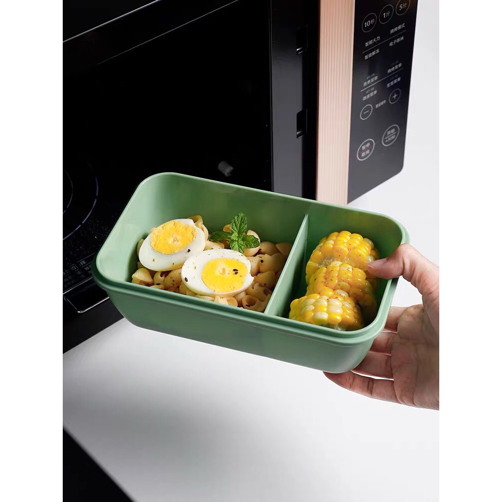 Hộp cơm văn phòng giữ nhiệt 2 ngăn Lunch Box 1100ml tặng kèm đũa thìa lúa mạch | BigBuy360 - bigbuy360.vn