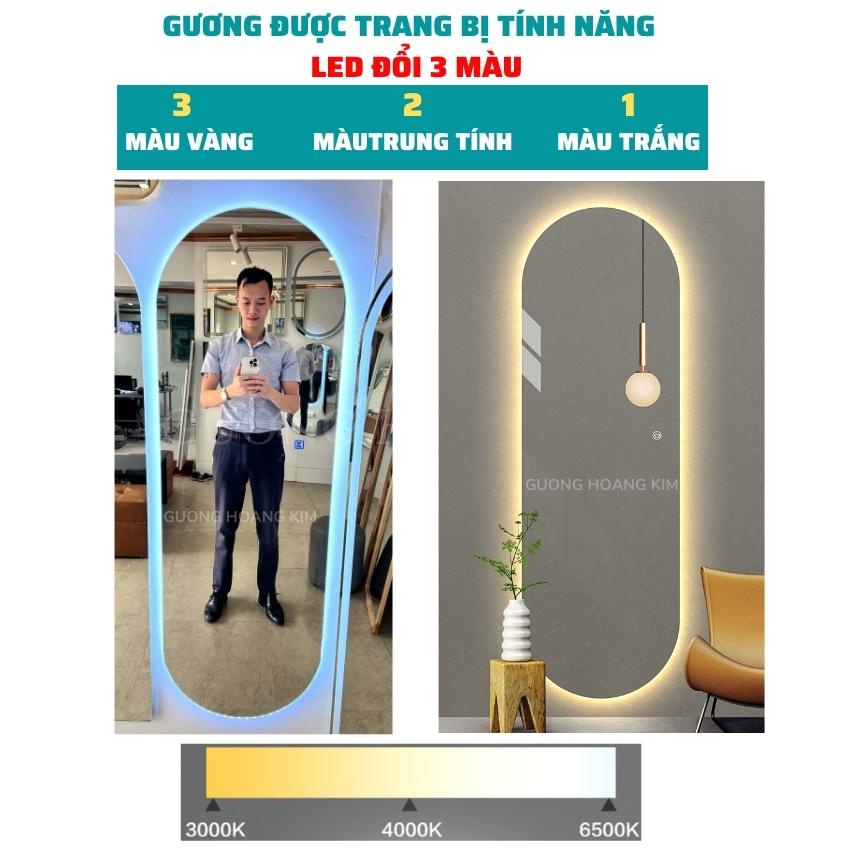 gương soi toàn thân treo tường, gương toàn thân có đèn led cảm ứng hình oval kích thước 40x120cm guonghoangkim HK1010