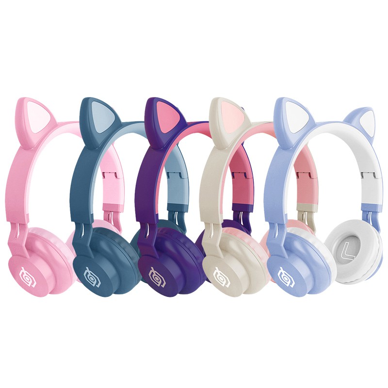 Tai Nghe Bluetooth 5.0 Không Dây Hình Tai Mèo Có Đèn Led Kèm Mic Cho Máy Tính / Điện Thoại
