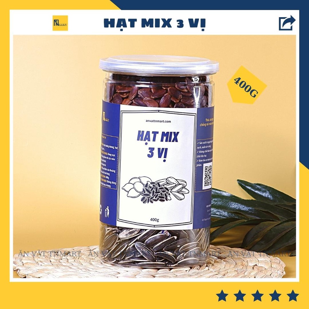 Hạt mix 3 vị lon pet 400g - Ăn vặt Tnmart