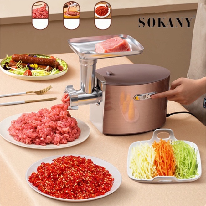 Máy nhồi xay thịt cá, máy đùn thịt làm lạp xưởng cao cấp Sokany 2500W