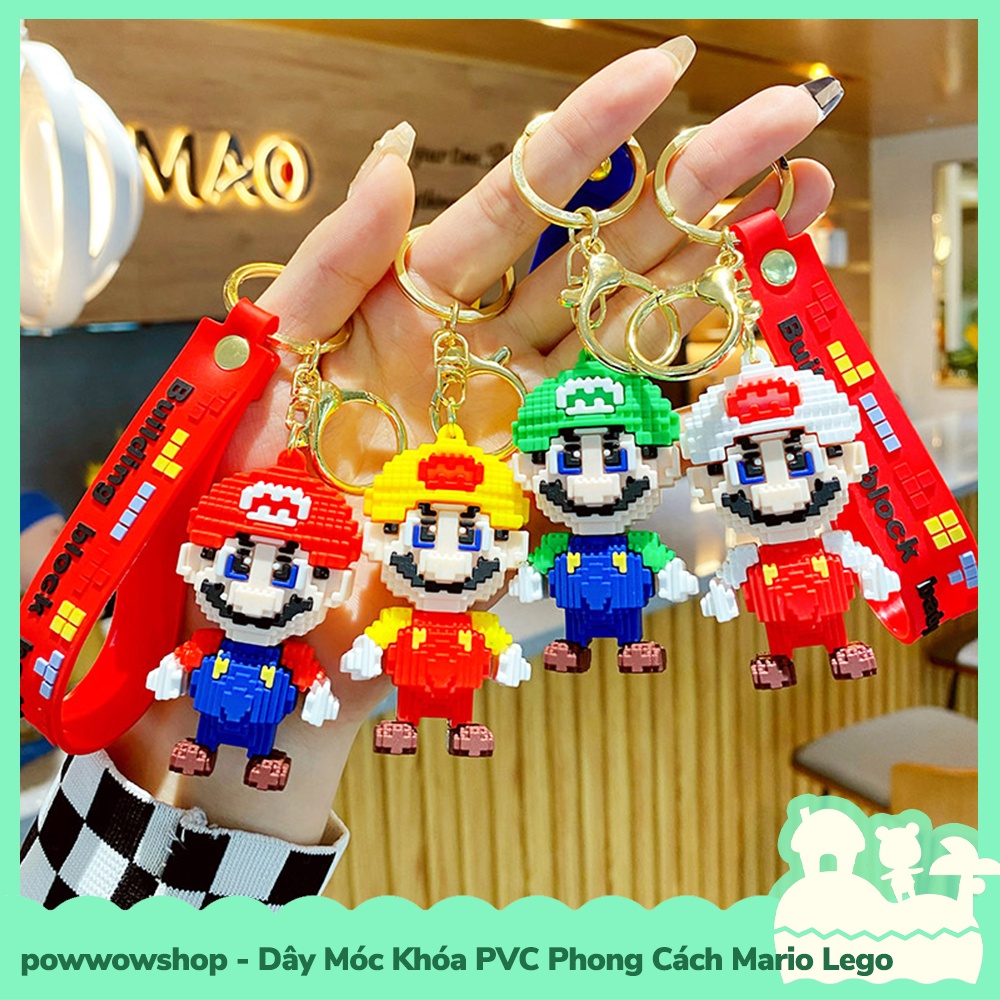 [Sẵn VN - Hỏa Tốc] Dây Móc Khóa PVC Kiểu Dáng Nhân Vật Game Super Mario Phong Cách Lego