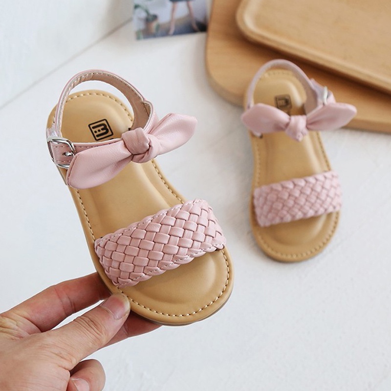 Xăng đan da đế mềm chống trượt đính nơ thời trang mùa hè thích hợp cho bé gái 1-8 tuổi
