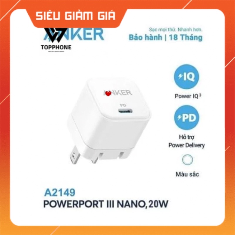 Củ Sạc A.n.k.er 20w 2419 POWERPORT III NANO A.n.k.e.r Sạc Cực Nhanh Bảo Hành 18 Tháng
