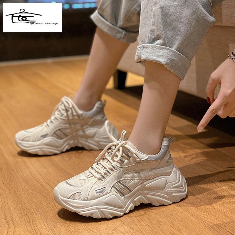Giày Thể Thao Đế Mềm Dày Tăng Chiều Cao Màu Dạ Quang Thời Trang Xuân Hè Cho Nữ