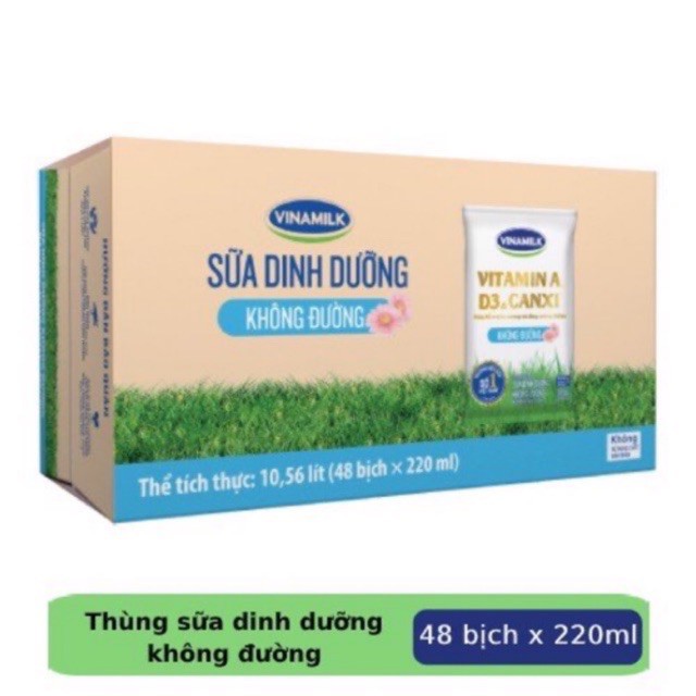 Mua 1 thùng tặng 1 hộp 1L. Thùng 48 bịch sữa tươi tiệt trùng Vinamilk VNM 220ml có đường / không đường / Ít đường