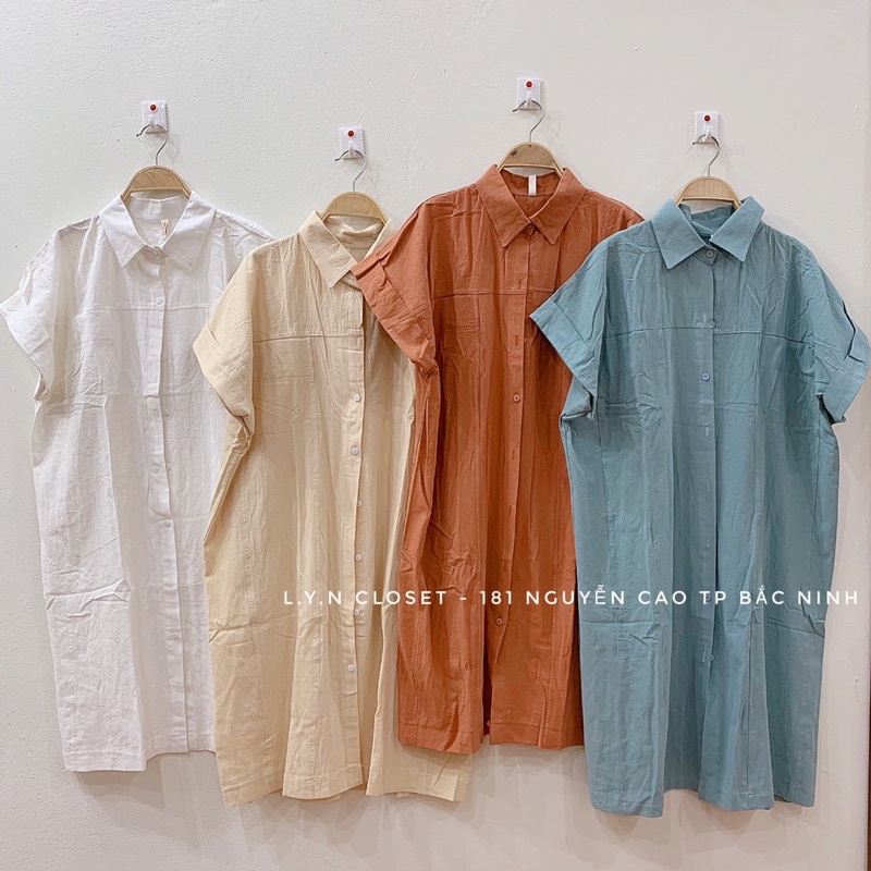 Váy sơ mi đũi thô 560 dáng xuông 2 túi ngực giả 4 màu / Đầm sơ mi dáng rộng Nhung Nhớ A1051N | BigBuy360 - bigbuy360.vn