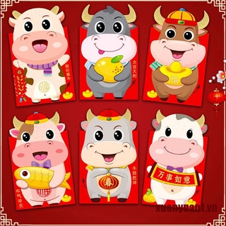 Set 6 Bao Lì Xì Mừng Năm Mới Màu Đỏ Phong Cách Trung Hoa