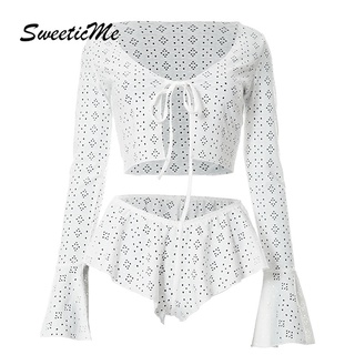 Set Đồ Bơi SweeticMe Tay Dài Thắt Dây Ống Loe 2022 Thời Trang Cho Nữ