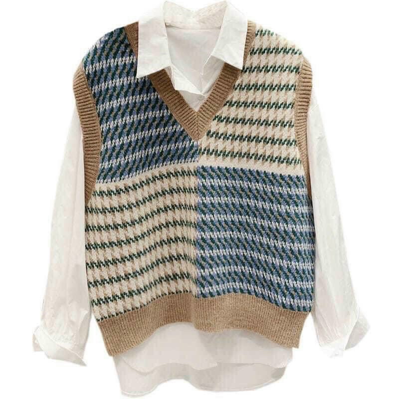 ANU449 - ÁO GILE LEN CỔ TIM PHỐI MÀU ZICZAC | BigBuy360 - bigbuy360.vn