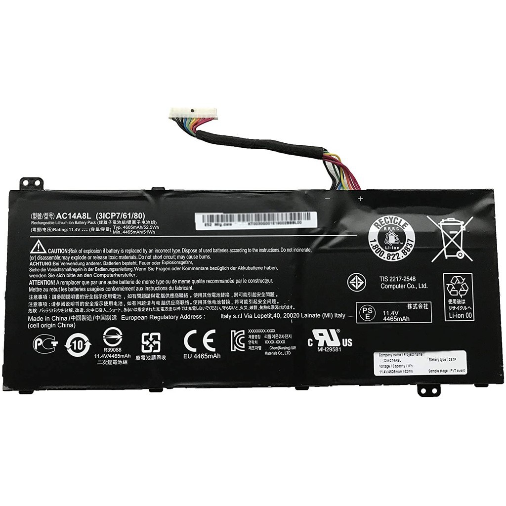 PIN  LAPTOP ACER Aspire NITRO V15 Aspire VN7-571, VN7-572, VN7-572G, VN7-591, VN7-791, AC14A8L - BẢO HÀNH 6 THÁNG